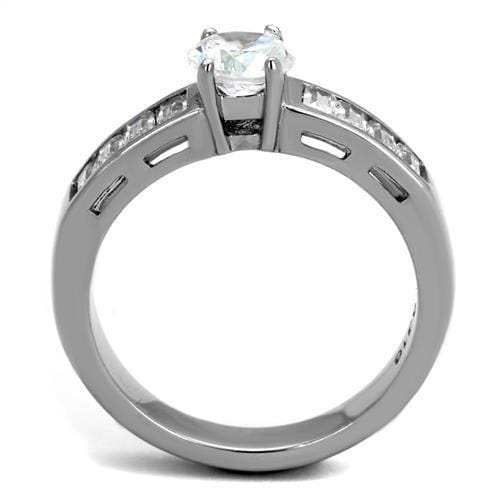 TK2117 - High polished (no plating) Stainless Steel Ring with AAA Grade CZ in Clear - Alamode - Flyclothing LLC