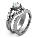 TK2118 - High polished (no plating) Stainless Steel Ring with AAA Grade CZ  in Clear - Alamode