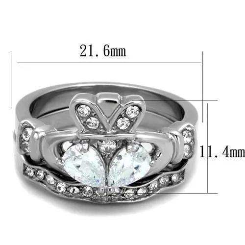 TK2119 - High polished (no plating) Stainless Steel Ring with AAA Grade CZ in Clear - Alamode - Flyclothing LLC