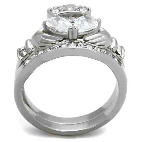 TK2119 - High polished (no plating) Stainless Steel Ring with AAA Grade CZ in Clear - Alamode - Flyclothing LLC