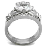 TK2119 - High polished (no plating) Stainless Steel Ring with AAA Grade CZ  in Clear - Alamode