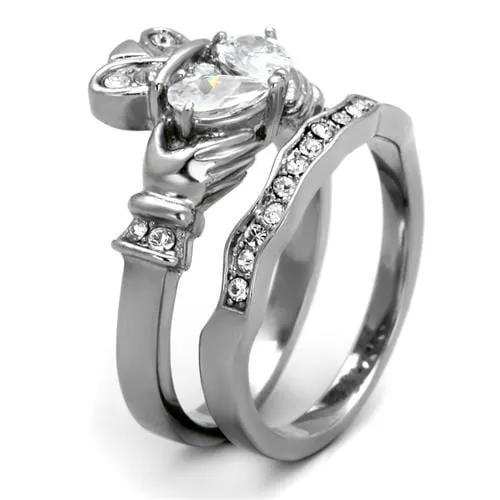 TK2119 - High polished (no plating) Stainless Steel Ring with AAA Grade CZ in Clear - Alamode - Flyclothing LLC