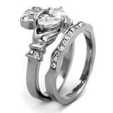 TK2119 - High polished (no plating) Stainless Steel Ring with AAA Grade CZ  in Clear - Alamode