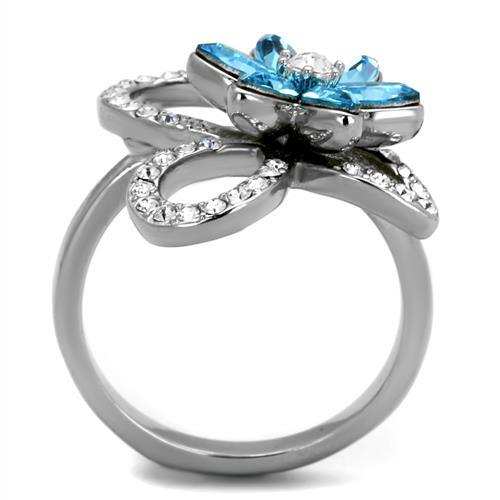 TK2123 - High polished (no plating) Stainless Steel Ring with Top Grade Crystal in Sea Blue - Alamode - Flyclothing LLC