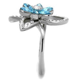 TK2123 - High polished (no plating) Stainless Steel Ring with Top Grade Crystal  in Sea Blue - Alamode