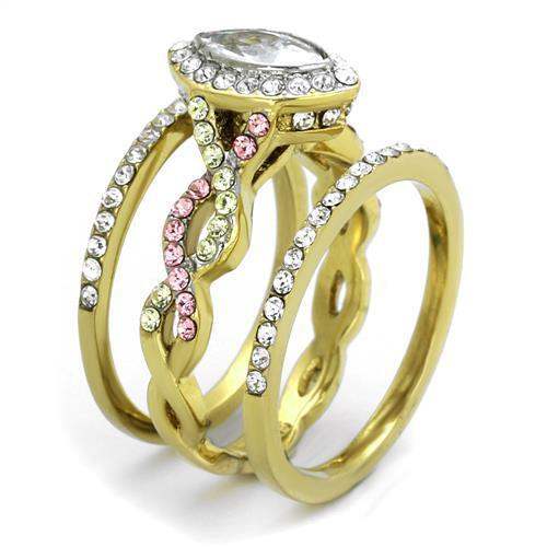 TK2129 - Two-Tone IP Gold (Ion Plating) Stainless Steel Ring with AAA Grade CZ in Clear - Alamode - Flyclothing LLC