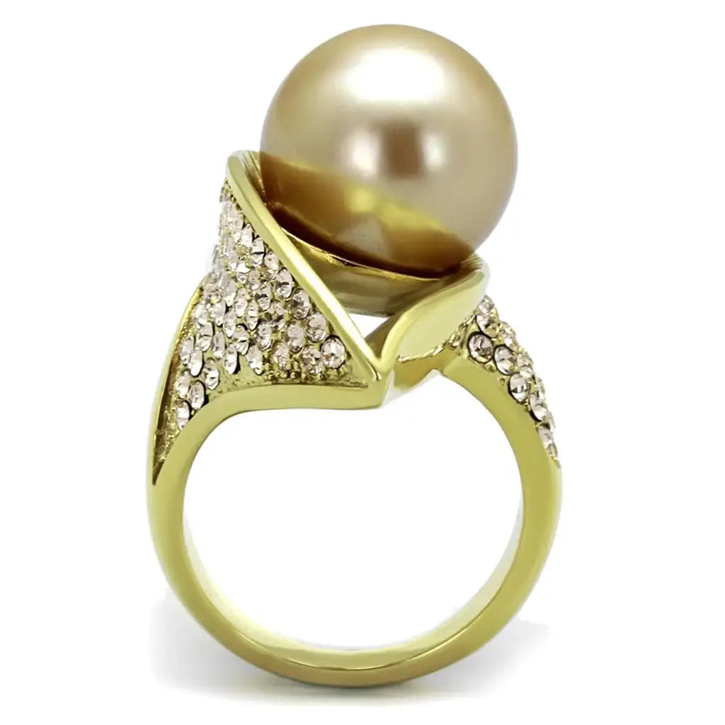 TK2131 - IP Gold(Ion Plating) Stainless Steel Ring with Synthetic Pearl in Champagne - Alamode - Flyclothing LLC