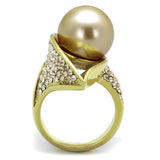 TK2131 - IP Gold(Ion Plating) Stainless Steel Ring with Synthetic Pearl in Champagne - Alamode