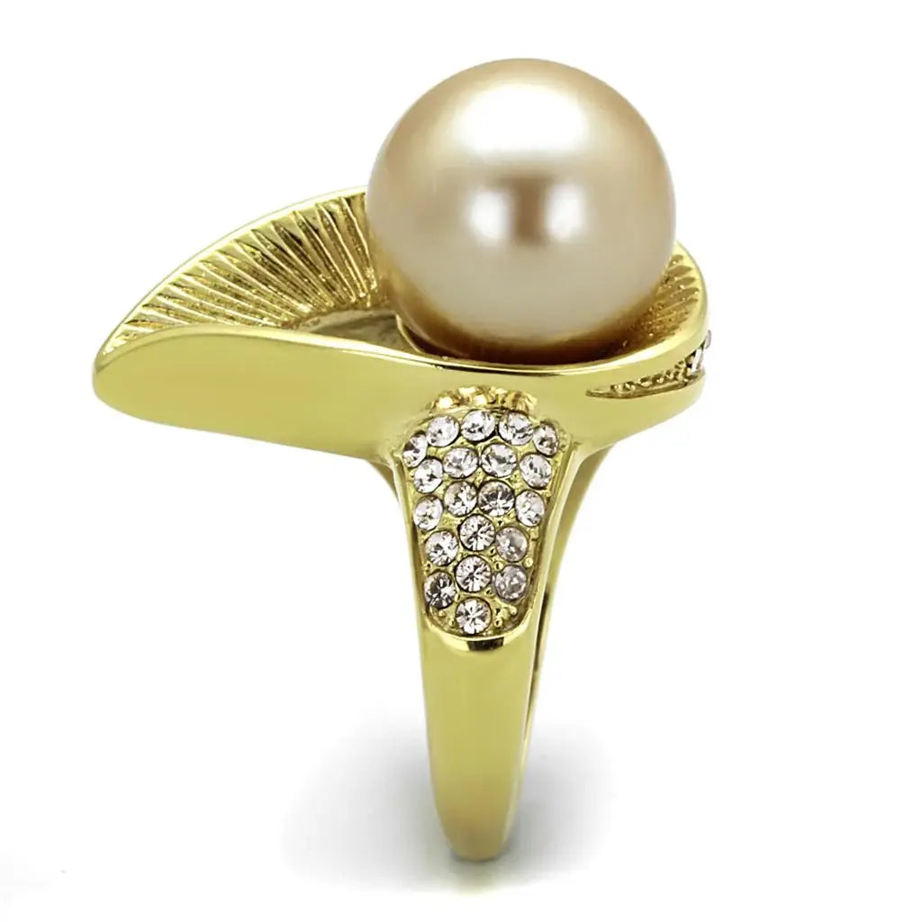 TK2131 - IP Gold(Ion Plating) Stainless Steel Ring with Synthetic Pearl in Champagne - Alamode - Flyclothing LLC