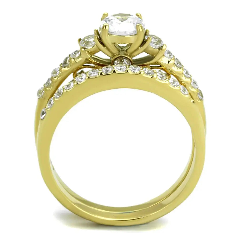 TK2133 - IP Gold(Ion Plating) Stainless Steel Ring with AAA Grade CZ in Clear - Alamode - Flyclothing LLC