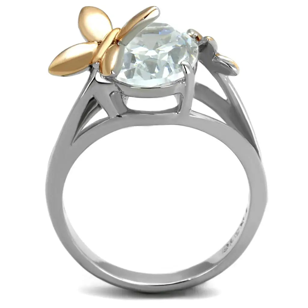 TK2135 - Two-Tone IP Rose Gold Stainless Steel Ring with AAA Grade CZ in Clear - Alamode - Flyclothing LLC