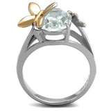 TK2135 - Two-Tone IP Rose Gold Stainless Steel Ring with AAA Grade CZ  in Clear - Alamode