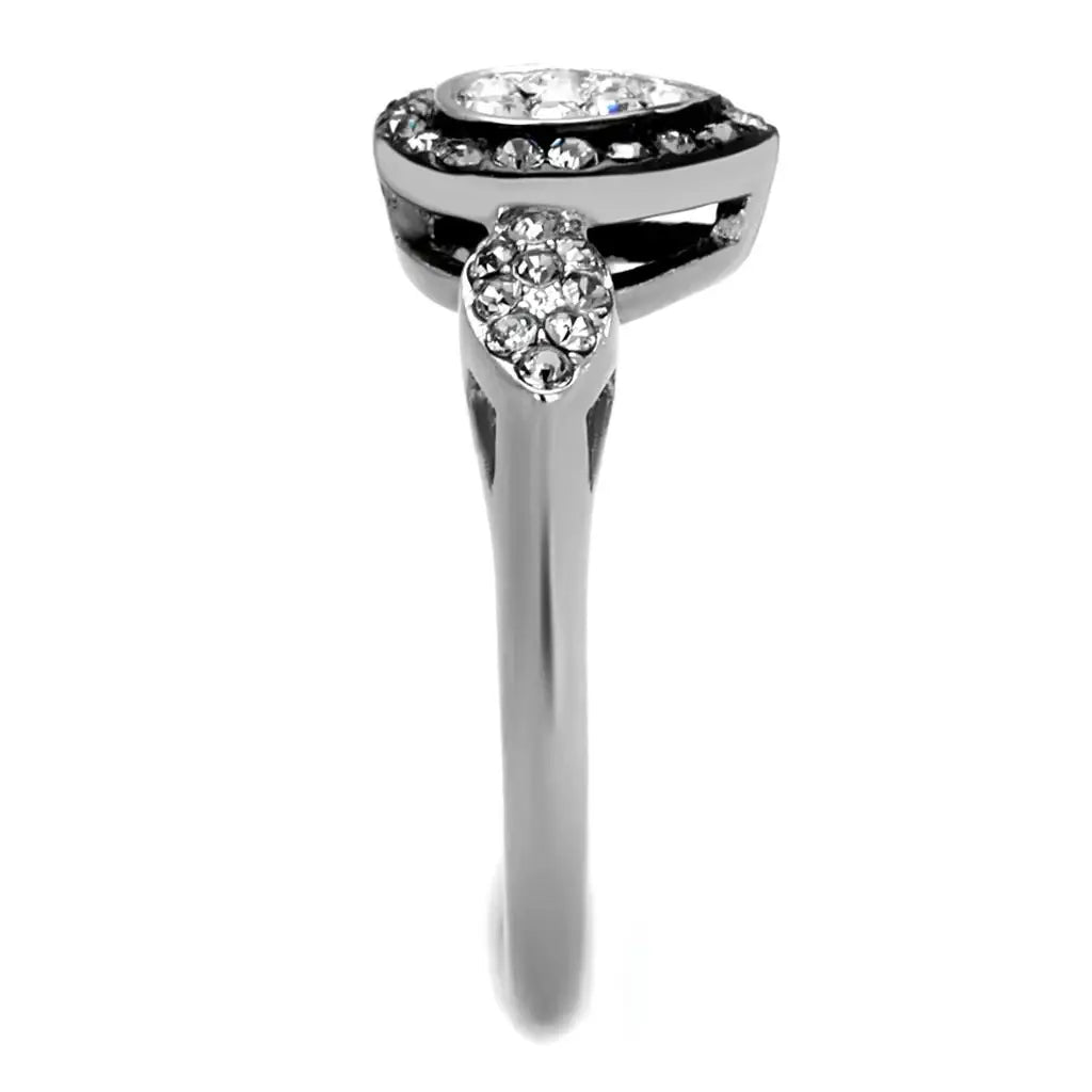 TK2136 - Two-Tone IP Black Stainless Steel Ring with Top Grade Crystal in Black Diamond - Alamode - Flyclothing LLC