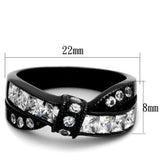 TK2139 - IP Black(Ion Plating) Stainless Steel Ring with AAA Grade CZ  in Clear - Alamode