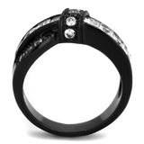 TK2139 - IP Black(Ion Plating) Stainless Steel Ring with AAA Grade CZ  in Clear - Alamode