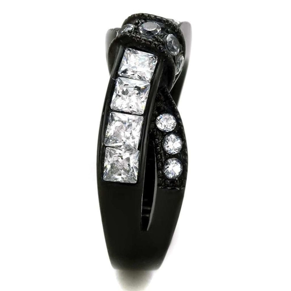 TK2139 - IP Black(Ion Plating) Stainless Steel Ring with AAA Grade CZ in Clear - Alamode - Flyclothing LLC