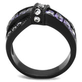 TK2140 - IP Black(Ion Plating) Stainless Steel Ring with AAA Grade CZ  in Amethyst - Alamode