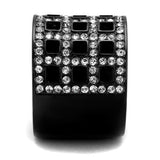 TK2155 - IP Black(Ion Plating) Stainless Steel Ring with Top Grade Crystal  in Black Diamond - Alamode
