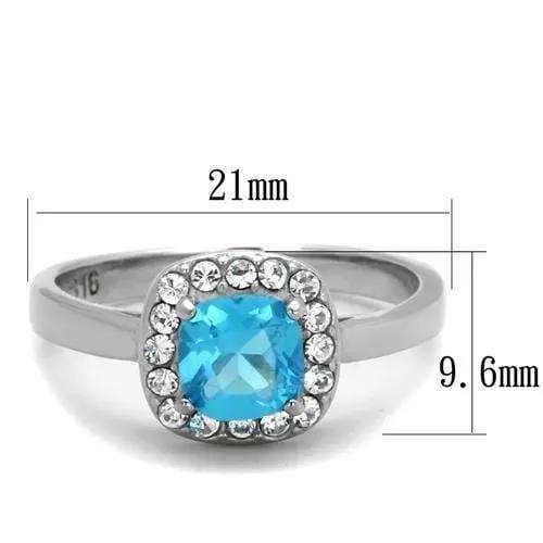 TK2161 - High polished (no plating) Stainless Steel Ring with Synthetic Synthetic Glass in Sea Blue - Alamode - Flyclothing LLC
