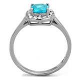 TK2161 - High polished (no plating) Stainless Steel Ring with Synthetic Synthetic Glass in Sea Blue - Alamode