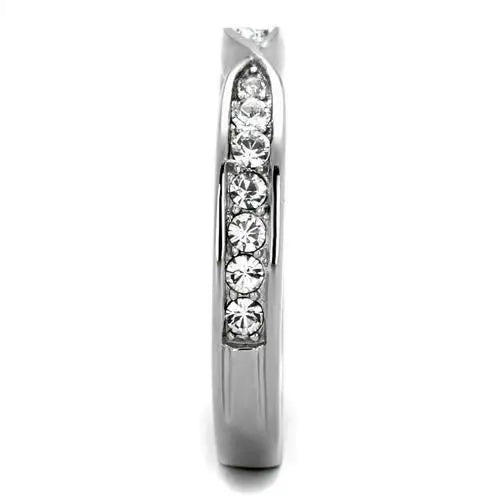 TK2163 - High polished (no plating) Stainless Steel Ring with Top Grade Crystal in Clear - Alamode - Flyclothing LLC