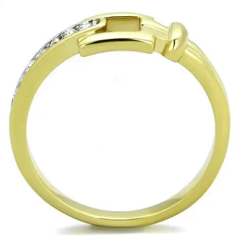 TK2164 - Two-Tone IP Gold (Ion Plating) Stainless Steel Ring with Top Grade Crystal in Clear - Alamode - Flyclothing LLC