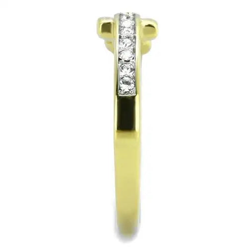 TK2164 - Two-Tone IP Gold (Ion Plating) Stainless Steel Ring with Top Grade Crystal in Clear - Alamode - Flyclothing LLC