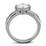 TK2165 - High polished (no plating) Stainless Steel Ring with AAA Grade CZ  in Clear - Alamode