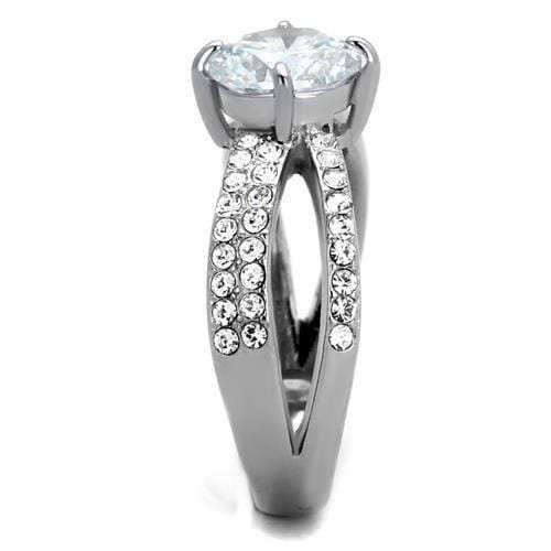 TK2165 - High polished (no plating) Stainless Steel Ring with AAA Grade CZ in Clear - Alamode - Flyclothing LLC