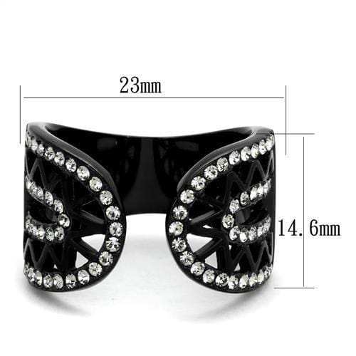 TK2166 - IP Black(Ion Plating) Stainless Steel Ring with Top Grade Crystal in Black Diamond - Alamode - Flyclothing LLC
