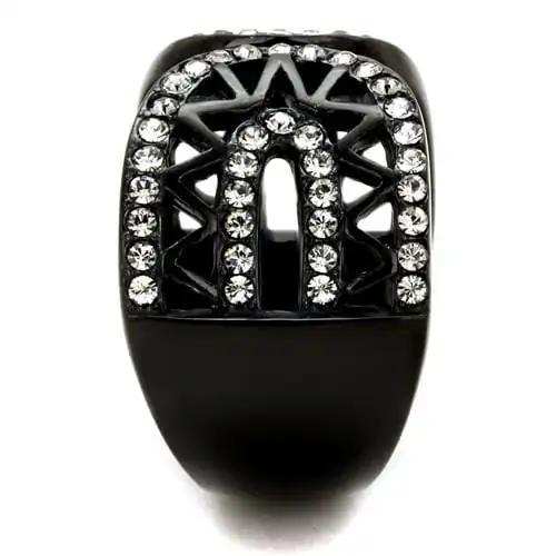 TK2166 - IP Black(Ion Plating) Stainless Steel Ring with Top Grade Crystal in Black Diamond - Alamode - Flyclothing LLC