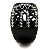 TK2166 - IP Black(Ion Plating) Stainless Steel Ring with Top Grade Crystal  in Black Diamond - Alamode