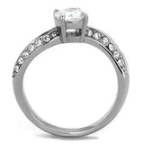 TK2171 - High polished (no plating) Stainless Steel Ring with AAA Grade CZ  in Clear - Alamode