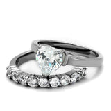 TK2176 - High polished (no plating) Stainless Steel Ring with AAA Grade CZ  in Clear - Alamode