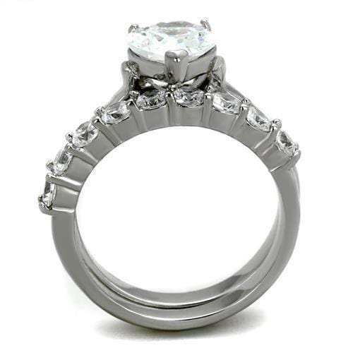 TK2176 - High polished (no plating) Stainless Steel Ring with AAA Grade CZ in Clear - Alamode - Flyclothing LLC
