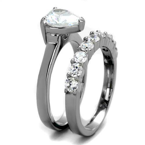 TK2176 - High polished (no plating) Stainless Steel Ring with AAA Grade CZ in Clear - Alamode - Flyclothing LLC