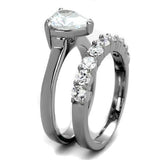 TK2176 - High polished (no plating) Stainless Steel Ring with AAA Grade CZ  in Clear - Alamode