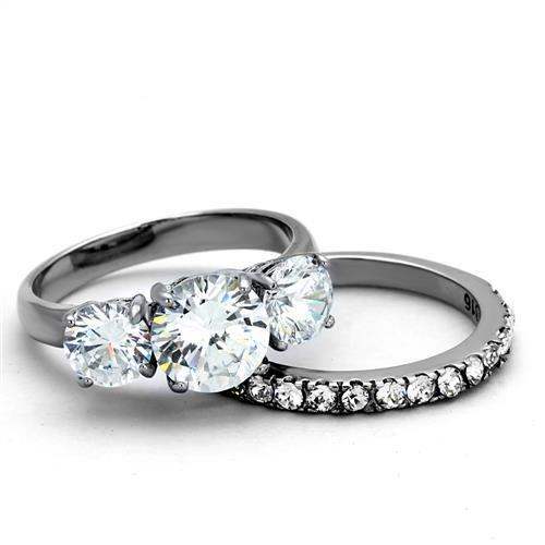 TK2177 - High polished (no plating) Stainless Steel Ring with AAA Grade CZ in Clear - Alamode - Flyclothing LLC