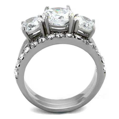 TK2177 - High polished (no plating) Stainless Steel Ring with AAA Grade CZ in Clear - Alamode - Flyclothing LLC