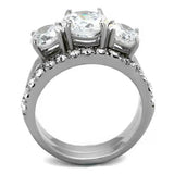 TK2177 - High polished (no plating) Stainless Steel Ring with AAA Grade CZ  in Clear - Alamode