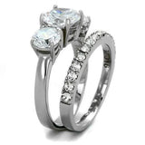 TK2177 - High polished (no plating) Stainless Steel Ring with AAA Grade CZ  in Clear - Alamode