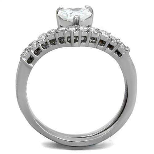 TK2178 - High polished (no plating) Stainless Steel Ring with AAA Grade CZ in Clear - Alamode - Flyclothing LLC