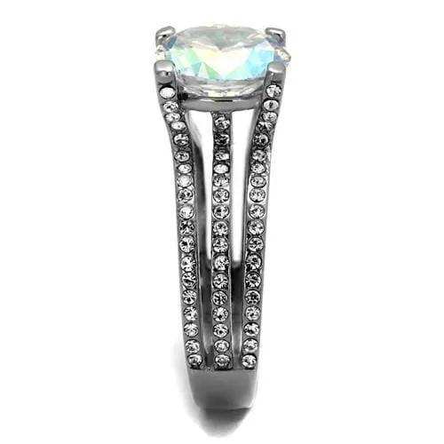 TK2179 - High polished (no plating) Stainless Steel Ring with AAA Grade CZ in White AB - Alamode - Flyclothing LLC
