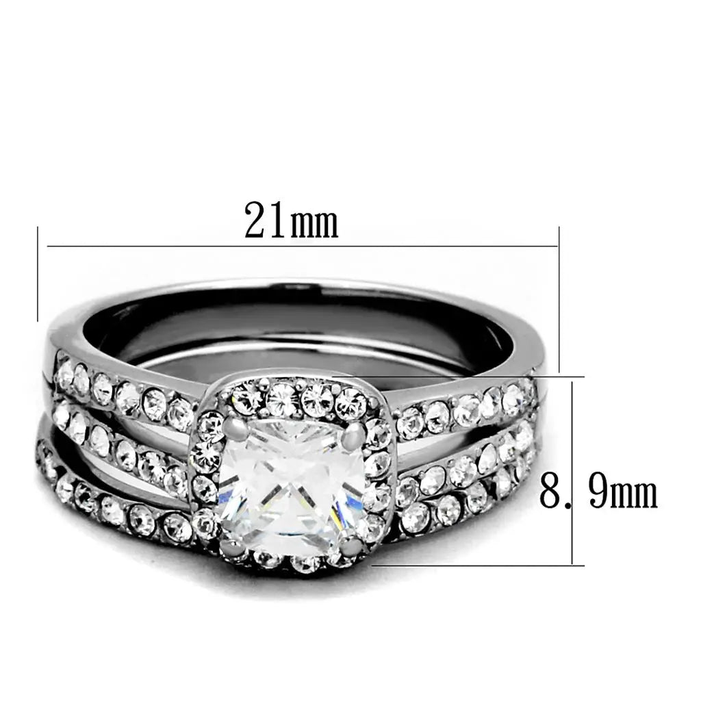 TK2180 - High polished (no plating) Stainless Steel Ring with AAA Grade CZ in Clear - Alamode - Flyclothing LLC
