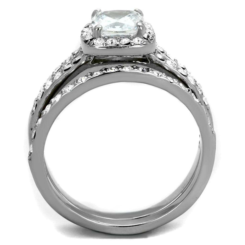 TK2180 - High polished (no plating) Stainless Steel Ring with AAA Grade CZ in Clear - Alamode - Flyclothing LLC