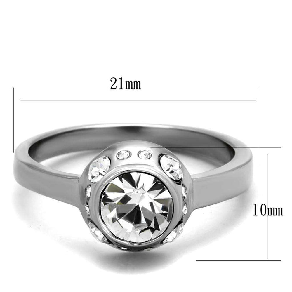 TK2183 - High polished (no plating) Stainless Steel Ring with Top Grade Crystal in Clear - Alamode - Flyclothing LLC