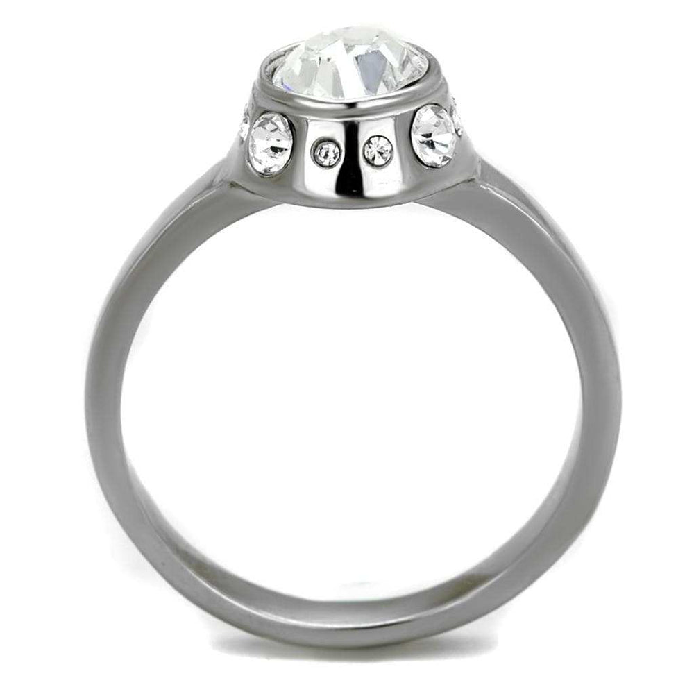 TK2183 - High polished (no plating) Stainless Steel Ring with Top Grade Crystal in Clear - Alamode - Flyclothing LLC
