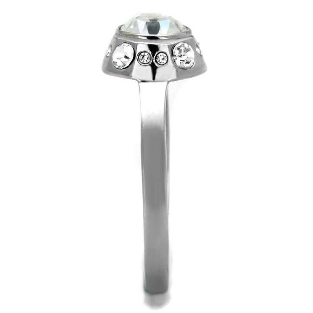 TK2183 - High polished (no plating) Stainless Steel Ring with Top Grade Crystal in Clear - Alamode - Flyclothing LLC