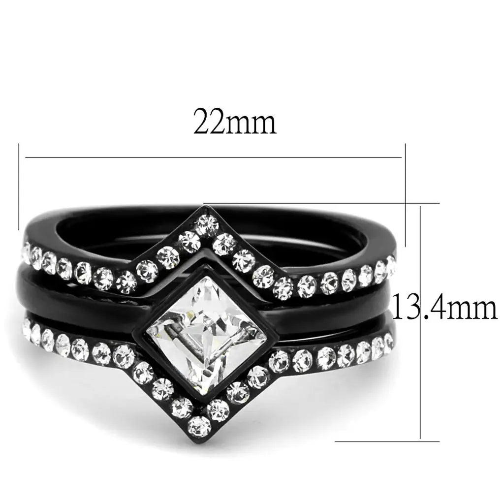 TK2185 - IP Black(Ion Plating) Stainless Steel Ring with Top Grade Crystal in Clear - Alamode - Flyclothing LLC