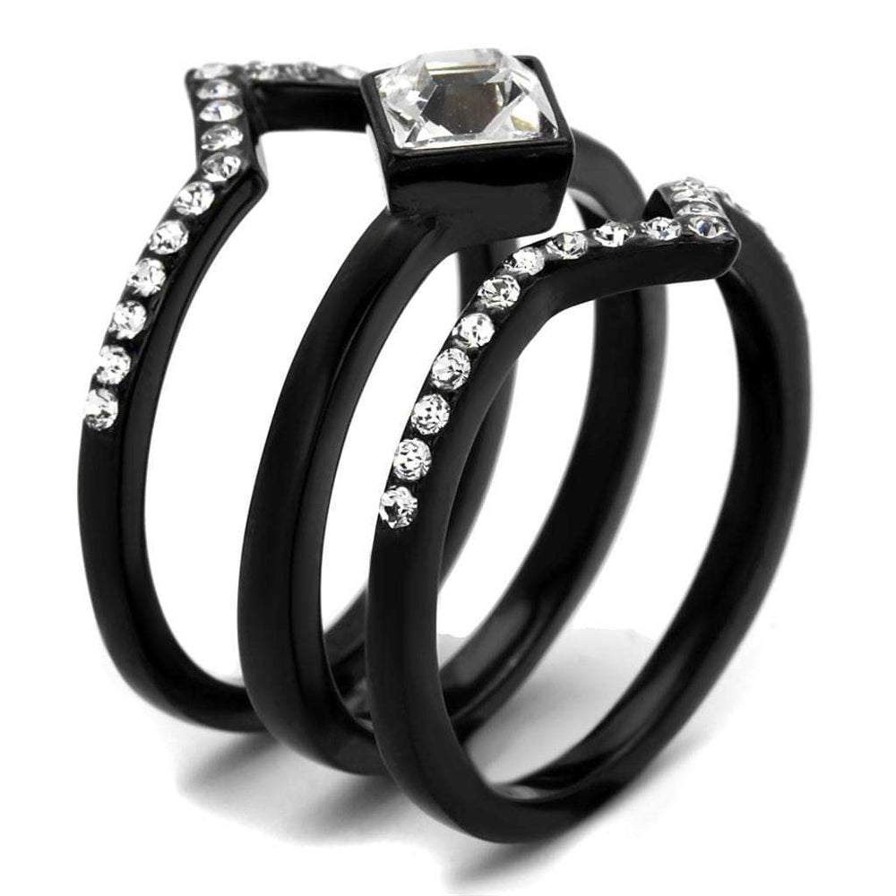 TK2185 - IP Black(Ion Plating) Stainless Steel Ring with Top Grade Crystal in Clear - Alamode - Flyclothing LLC